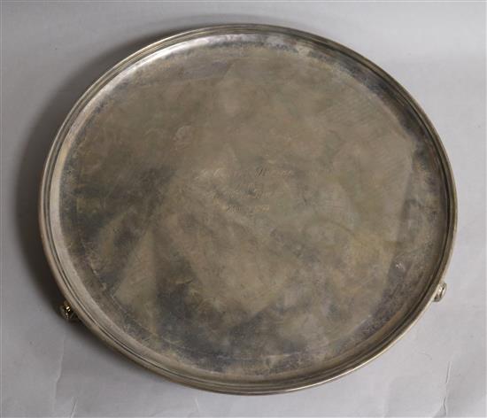 A George V silver salver by Charles Stuart Harris & Sons, London, 1932m 29.5 oz.